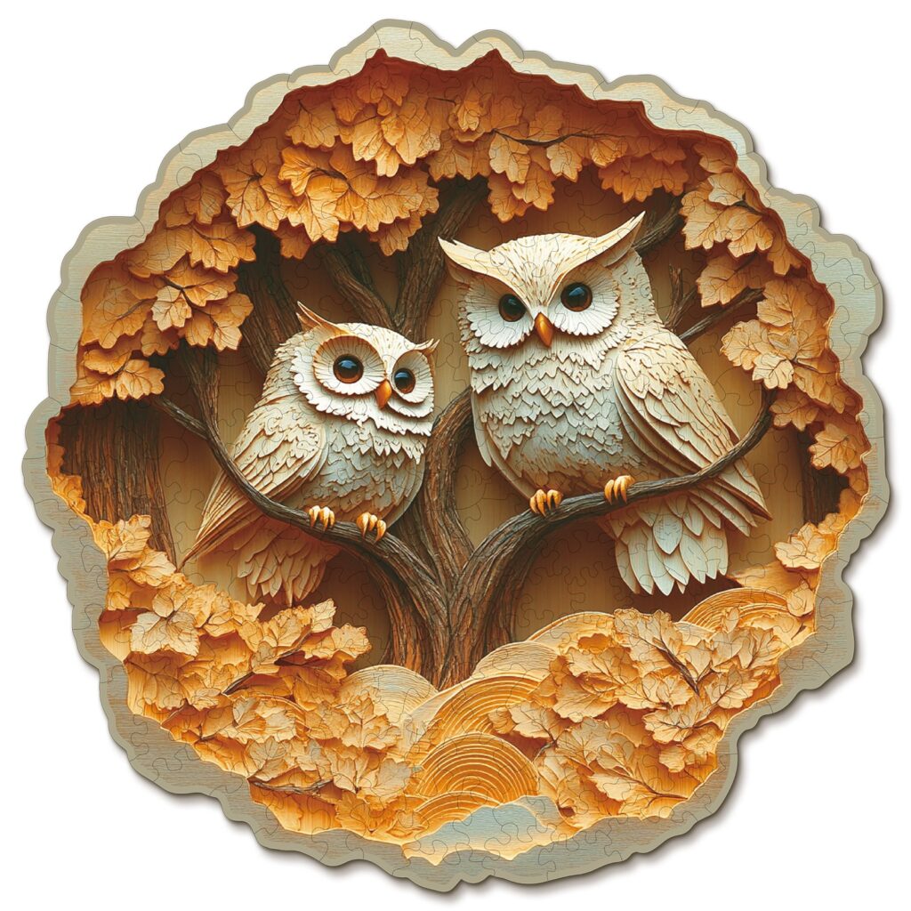 Wooden Jigsaw Puzzle – Autumn Owls